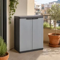 Baltix Armadio in resina, basso, 65x37xh.85 cm, colore grigio/nero