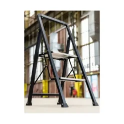 Batavia Sgabello pieghevole 2 gradini, portata 150 kg, spessore chiusa 4,8 cm