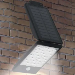 Bion Applique led ad energia solare, 4w 400lm 4000k ip65, pannello solare monocristallino 5.5v 1,5w, 11x17 cm, colore nero