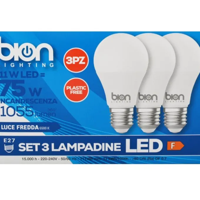 Bion Set 3 lampadine goccia 11w luce fredda e27