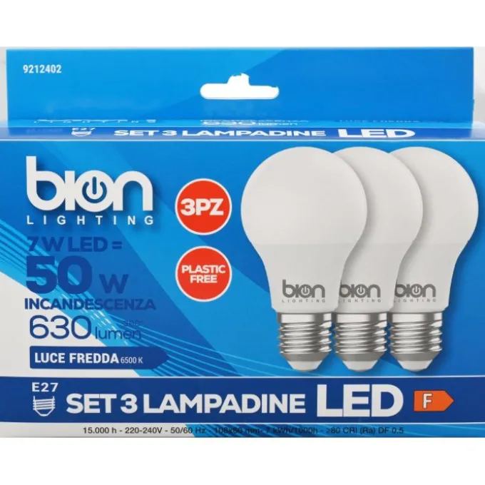 Bion Set 3 lampadine goccia 7w luce fredda e27