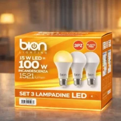 Bion Set 3 lampadine led a goccia 15 watt, resa 100 watt e27, luce calda