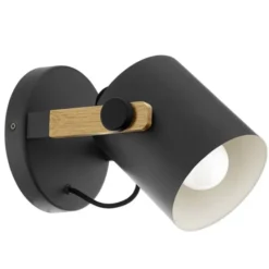 Eglo Hornwood, applique, e27 1x28w , struttura in metallo finitura nero/crema, telaio in legno di pino, Ø 17 cm