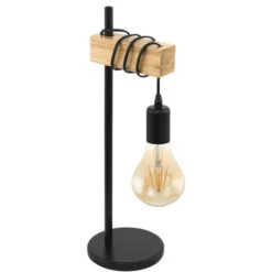 Eglo Lampada da tavolo townshend, metallo e legno, 1x10w 17.5x15.5xh.50