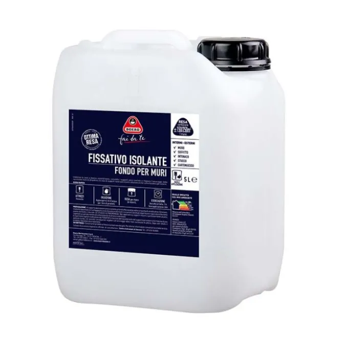 Fissativo boero base di resine acriliche in emulsione isolante per muri, confezione 5 litri