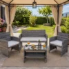 Gardenia Set Nitra, in wicker e acciaio, colore grigio chiaro