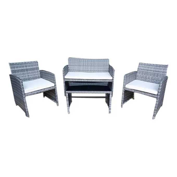 Gardenia Set Nitra, in wicker e acciaio, colore grigio chiaro