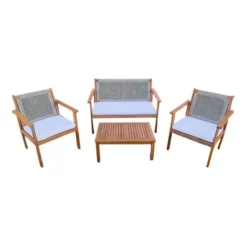 Gardenia Set Vanna 4pz in acacia e corda color salvia