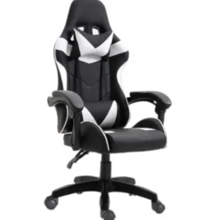 Gloxy Sedia gaming girevole, ergonomica, altezza regolabile, con poggiatesta e supporto lombare, colore nera e bianca