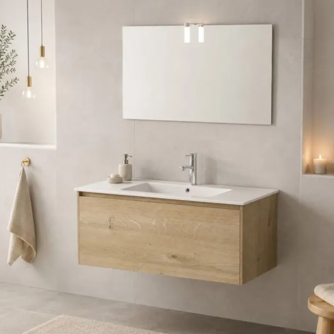 Idrak Mobile bagno mete 100 rovere chiaro con applique