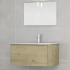 Idrak Mobile bagno modello mete 80 con specchiera completa di luce, rovere chiaro