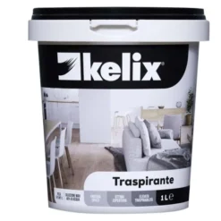 Idropittura kelix traspirante, ottima copertura, caratterizzata da un'elevata traspirabilita', facile da applicare, resa 8/10 mq/lt, conf. 1 lt