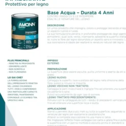 J.f.amonn Impregnante amonn topgel base acqua, impregna, decora e impermeabilizza le superfici di legno, 750 ml, quercia