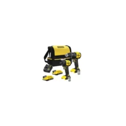 Kit trapano avvitatore a percussione + avvitatore brushless v20, in dotazione: 2 batterie 2.0 ah, caricabatterie, softbag