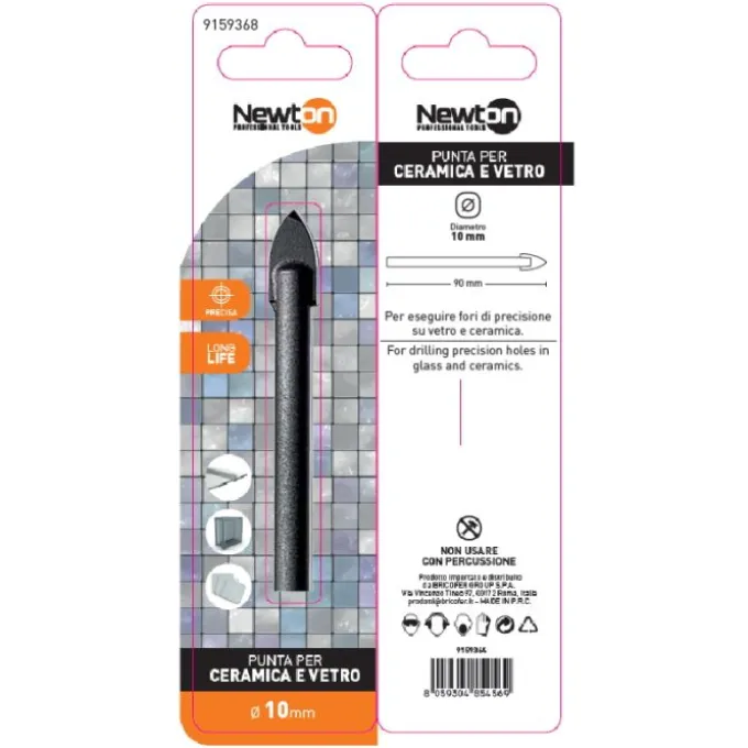 Mayota Punta trapano per forare ceramica e vetro, Ø 10 mm x 90 mm