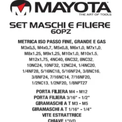 Mayota Set maschi e filiere, metrica passo fine, grande e gas