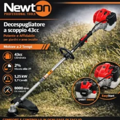Newton Decespugliatore a scoppio 43cc, motore a 2 tempi, potenza 1,25 kw