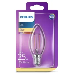 Philips lighting Led candela chiara filamento25watt e14 2700k non-d
