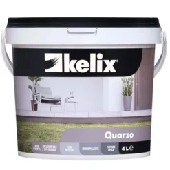 Quarzo acrilico kelix, rivestimento murale a base di resine acriliche, con antialga per prevenire la formazione di muffe, ottima copertura e resistenza agli agenti atmosferici, resa 8/10 mq/lt, conf. 4 lt