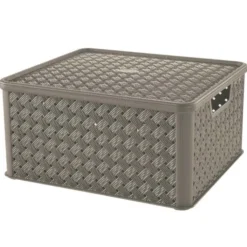 Scatola grande traforata arianna con coperchio da 13 litri, 29 x 33,2 x h 16,5 cm, talpa