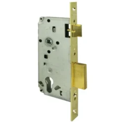 Serratura di sicurezza a infilare, per porte in legno con foro cilindro europeo, bordo quadro ottonato, entrata 50 mm