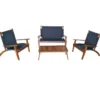 Set arredo primavera tessuto grigio scuro acacia oliata 1 divanetto+2 poltrone+1 tavolino