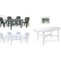Tavolo danubio ovale in resina, gambe incrociate, cm 165x110xh.72, colore verde